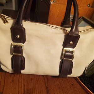 Large Hunter Suede carry satchel, cream and chocolate